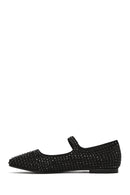 Women's Black Stone Leather Ballerinas | Derimod