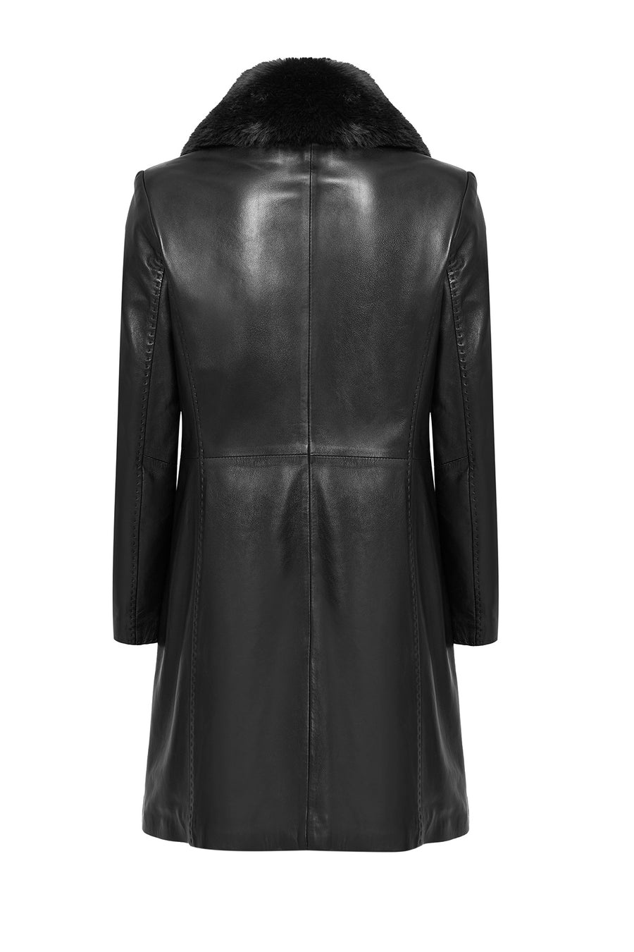Christina Women's Black Fur Long Leather Coat