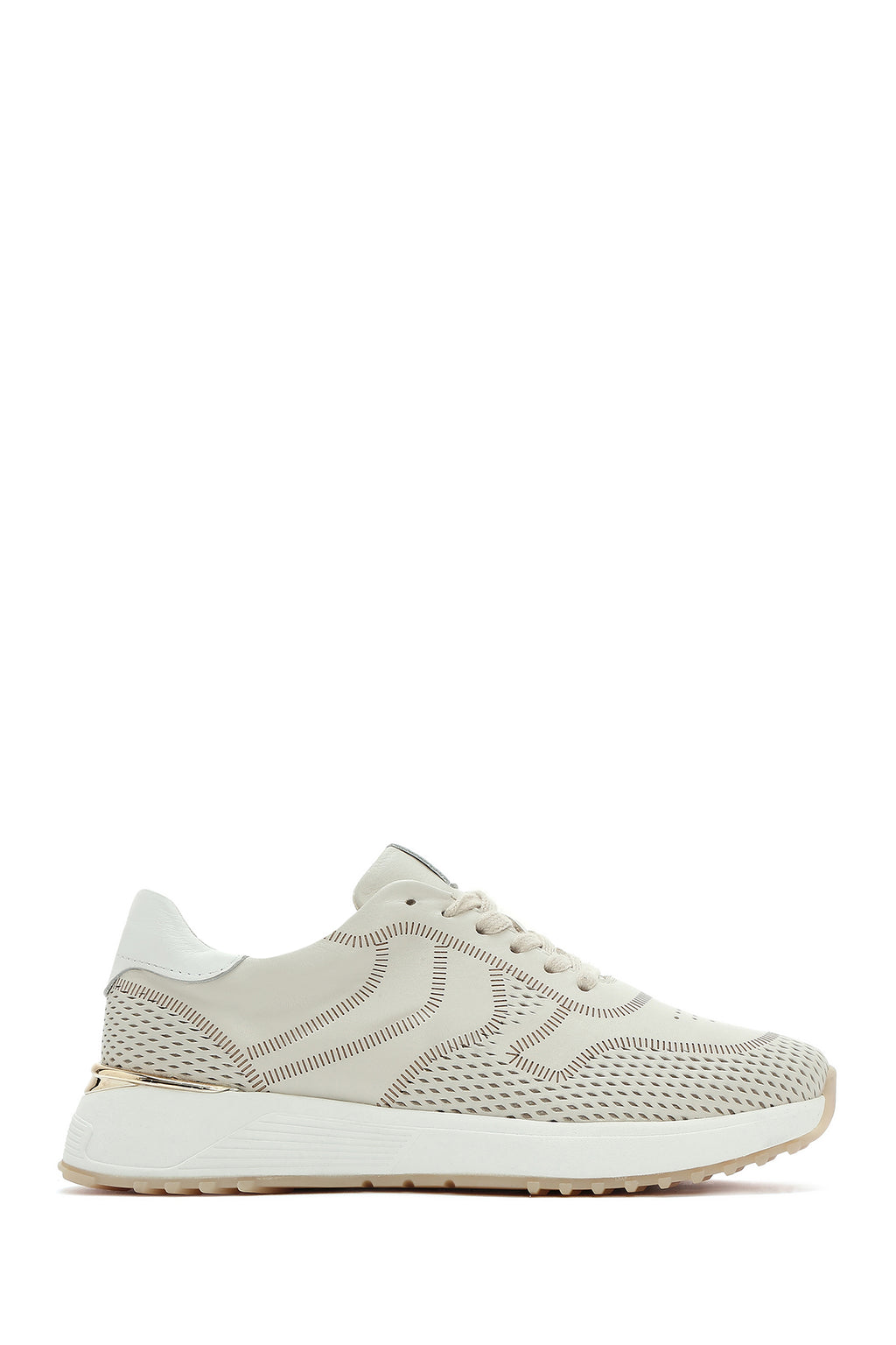 Kadın Krem Bağcıklı Kalın Tabanlı Deri Sneaker