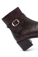 Woman Brown Zip Closure Chunky Heeled Leather Boots | Derimod