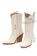 Women's Beige Thick Heeled Leather Cowboy Boots | Derimod