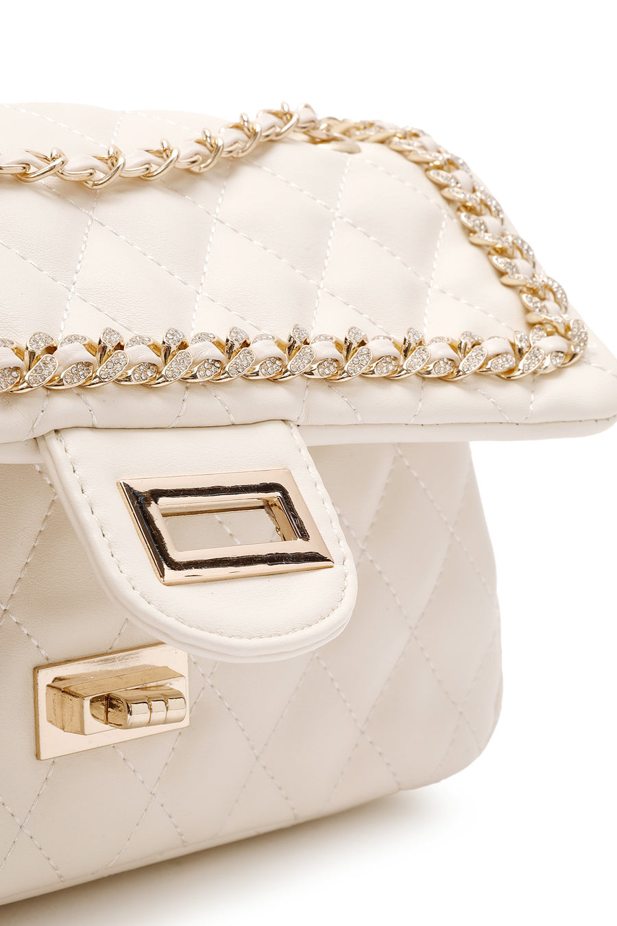 Women's Cream Long Strap Quilted Patterned Shoulder Bag