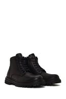 Male Black Lace-up Zip Closure Leather Boots | Derimod