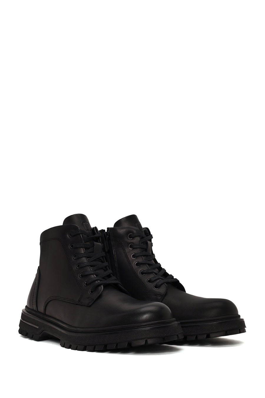Male Black Lace-up Zip Closure Leather Boots