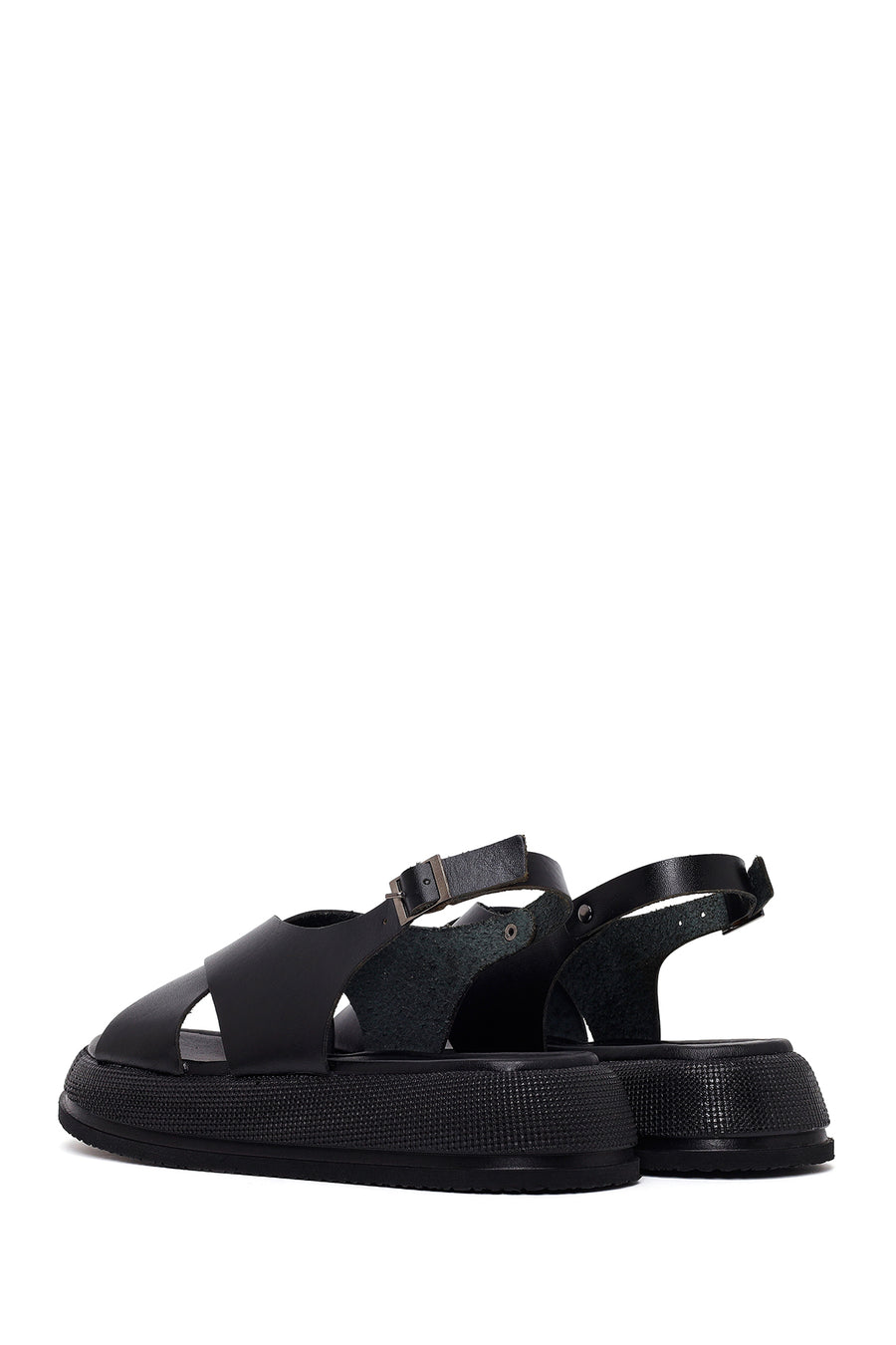 Woman Black Buckled Thick-Soled Leather Sandal