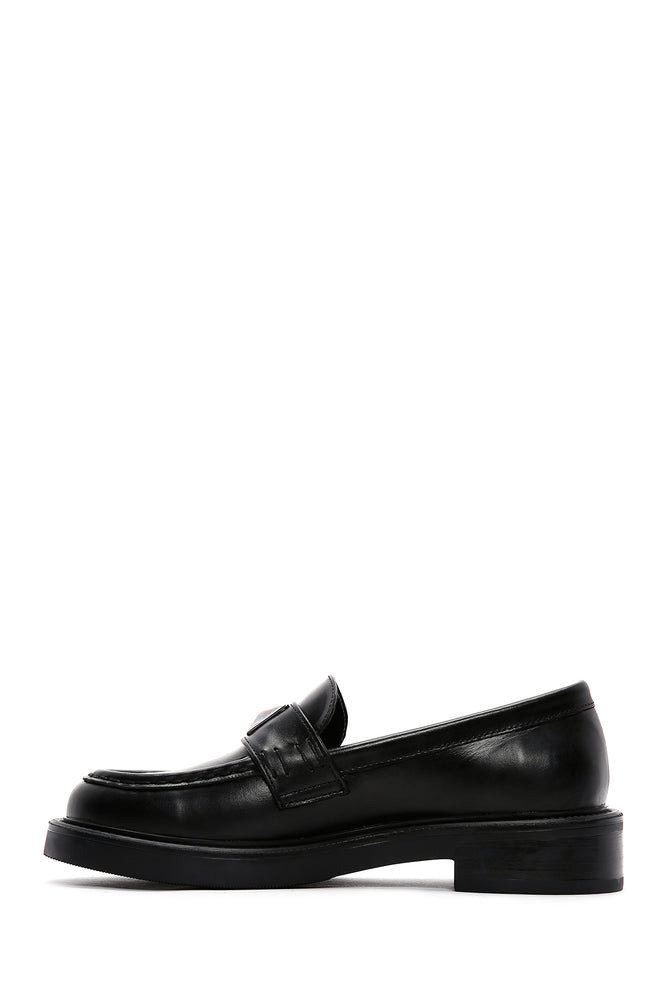 Kadın Siyah Deri Maskülen Casual Loafer_1