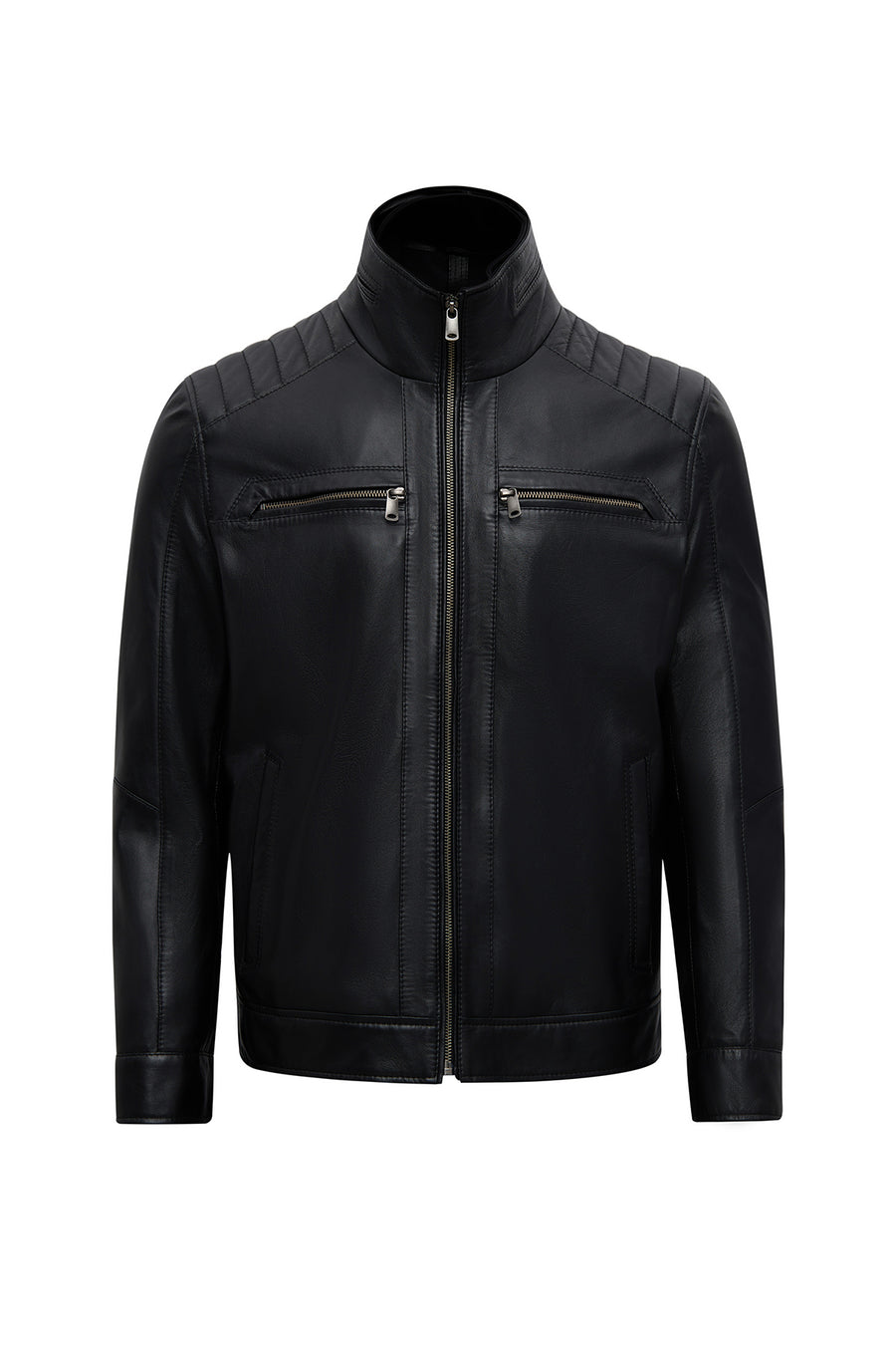 Elton Men's Black Turn-Down Collar Leather Jacket