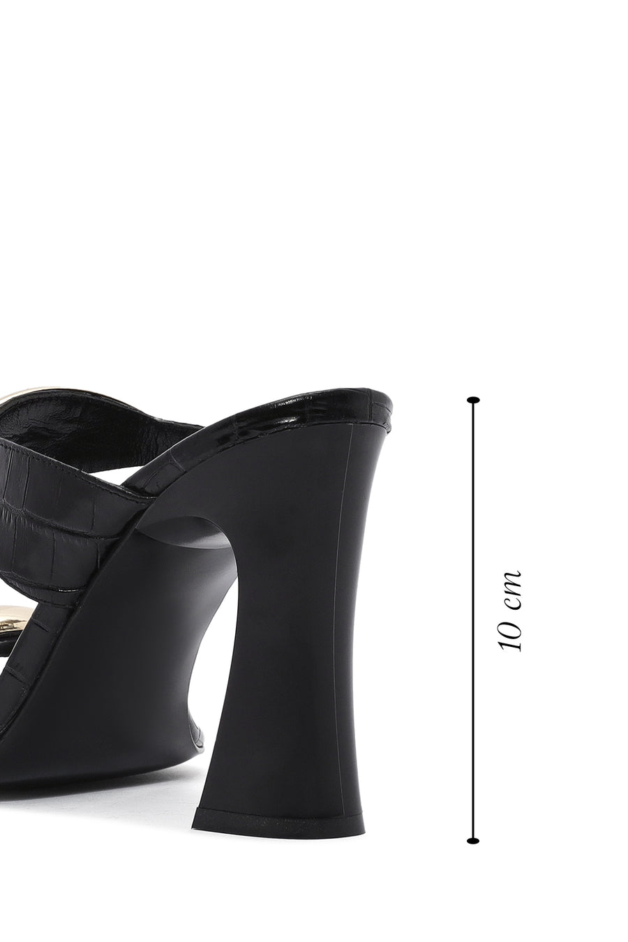 Women's Black Crocodile High Thick Heel Leather Slippers