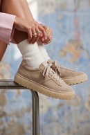 Kadın Bej Bağcıklı Süet Deri Sneaker | Derimod