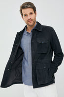 Bonucci Men's Dark Navy Blue Safari Blazer Suede Leather Jacket | Derimod