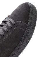 Men's Grey Lace-Up Thick-Sole Suede Leather Sneakers | Derimod