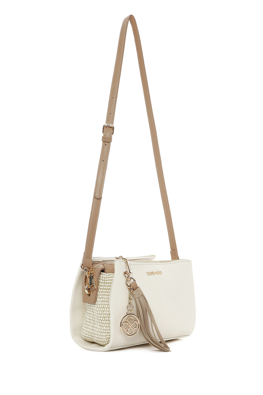 Women's Cream Long Strap Accessory Detailed Crossbody Bag