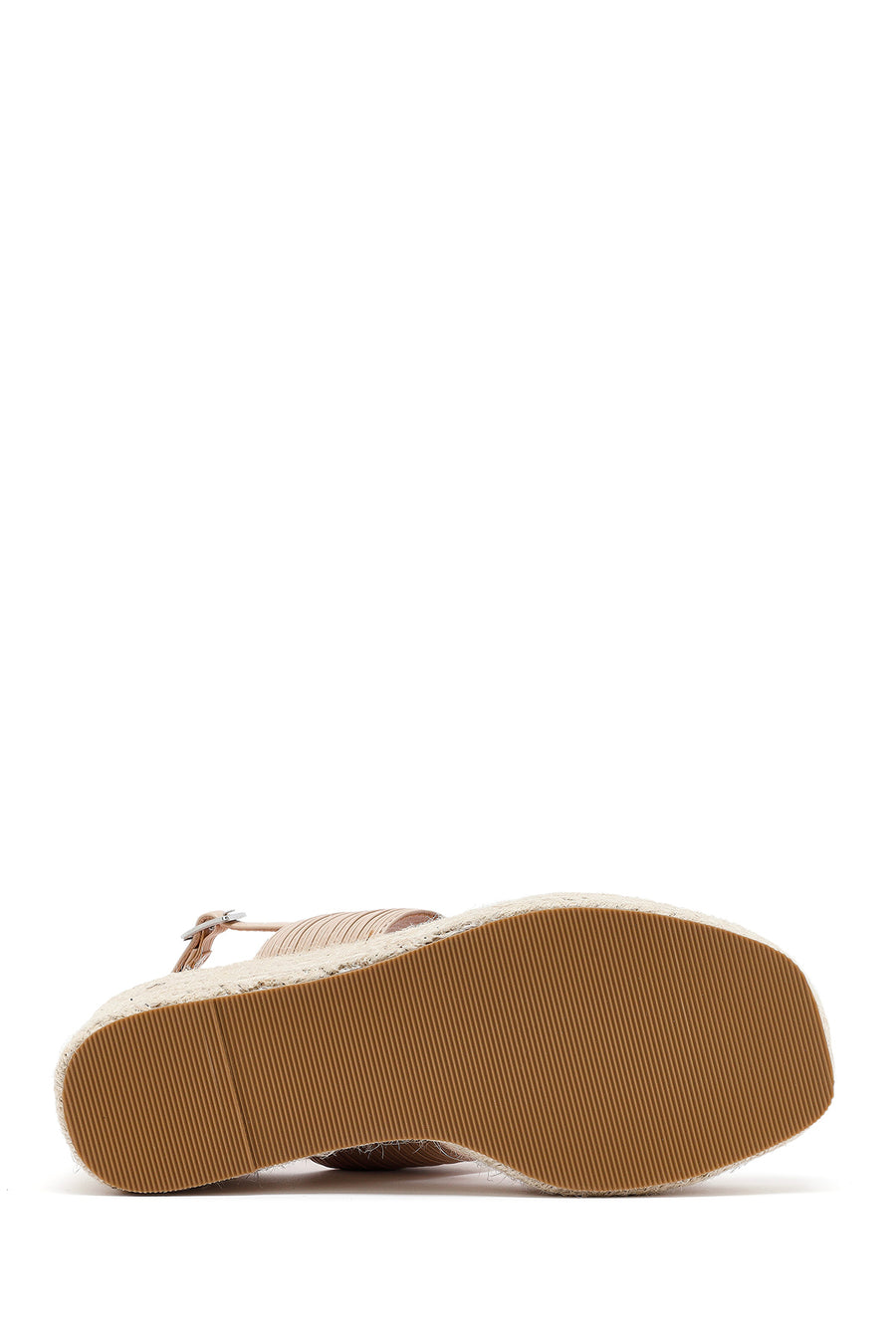 Women's Cream Ankle Buckle Wedge Heel Espadrille Sandals
