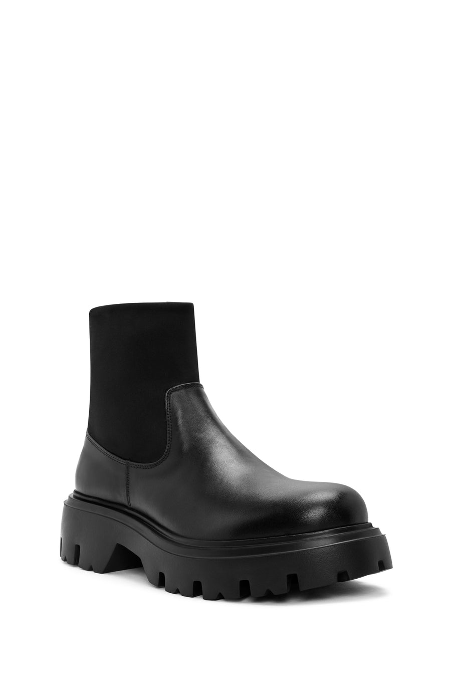 Men's Black Thick Soled Leather Casual Boots
