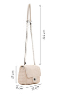 Women's Beige Straw Crossbody Bag with Pearls | Derimod