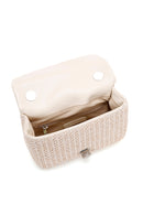 Women's Beige Straw Crossbody Bag with Pearls | Derimod