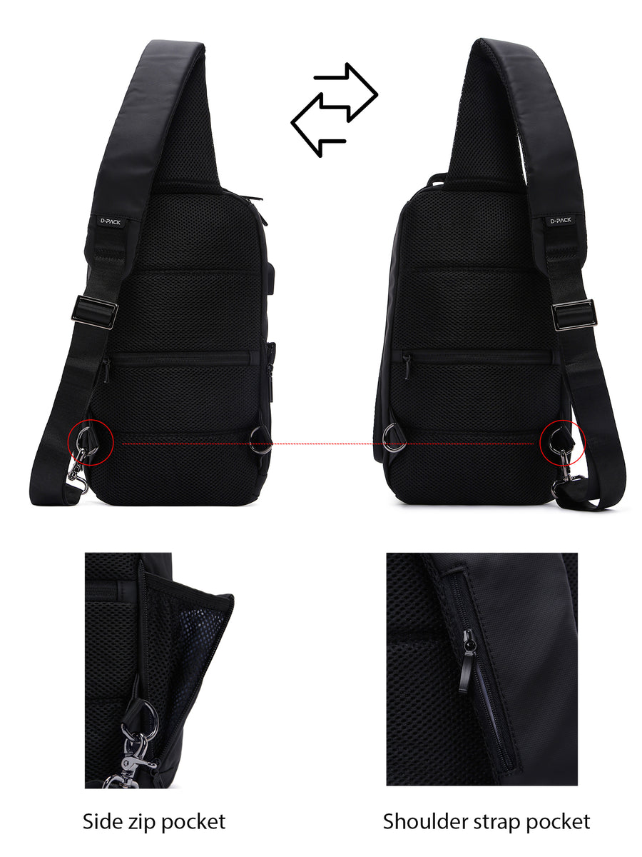 D-Pack Men's Black Technological Fabric Crossbody Bag
