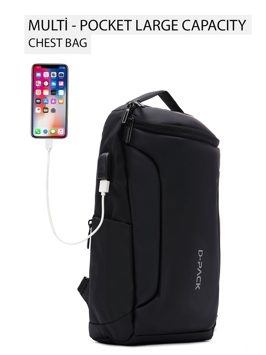 D-Pack Men's Black Technological Fabric Crossbody Bag