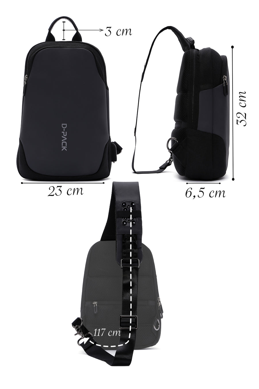 D-Pack Erkek Siyah Teknolojik Kumaş Çapraz Çanta