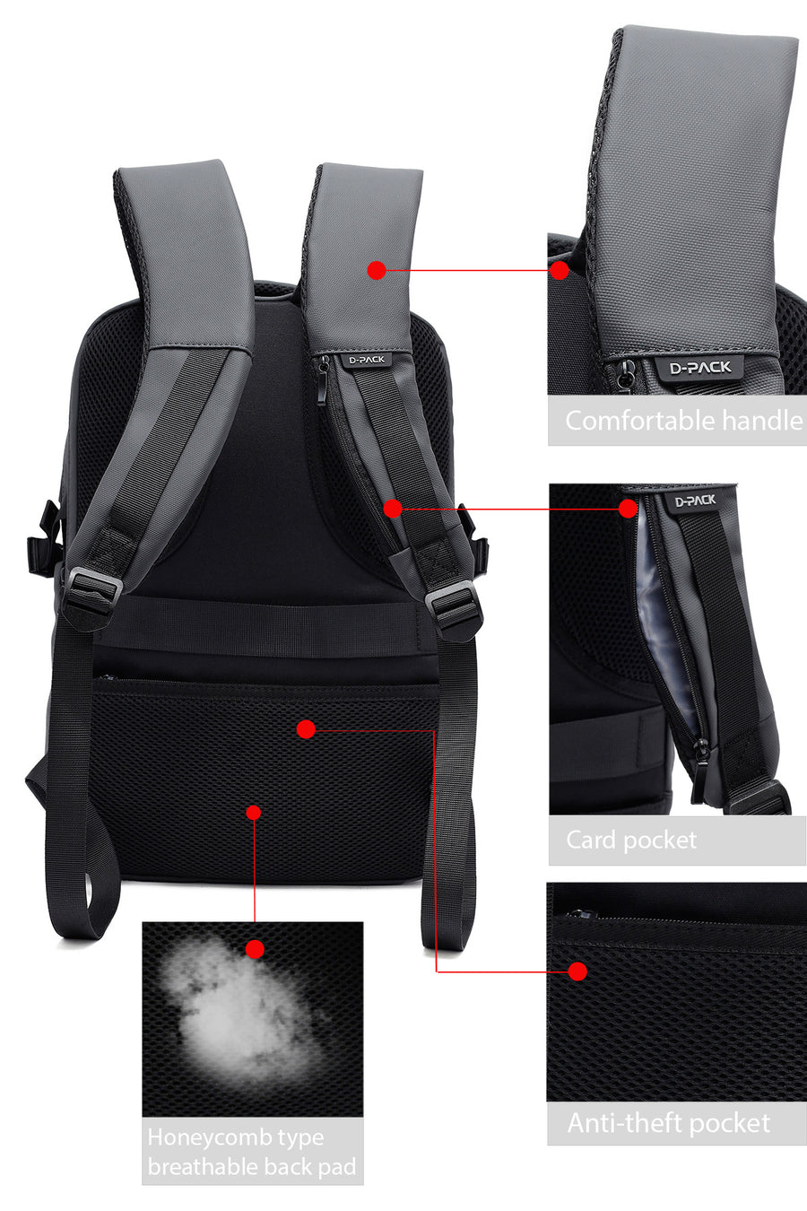 D-Pack Unisex Gri Teknolojik Kumaş Sırt Çantası