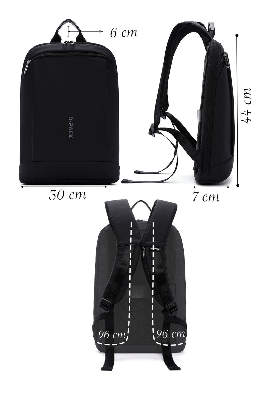 D-Pack Unisex Black Fabric Backpack