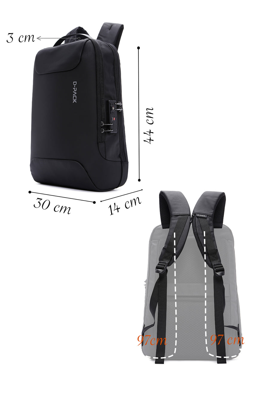 D-Pack Unisex Black Technological Hardcase Backpack
