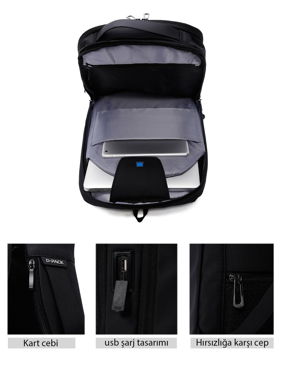 D-Pack Unisex Black Technological Fabric Hardcase Backpack
