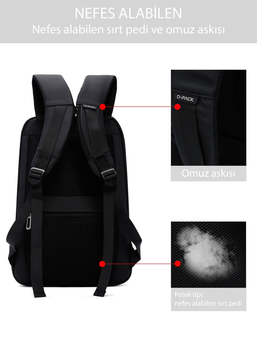D-Pack Unisex Black Technological Fabric Hardcase Backpack