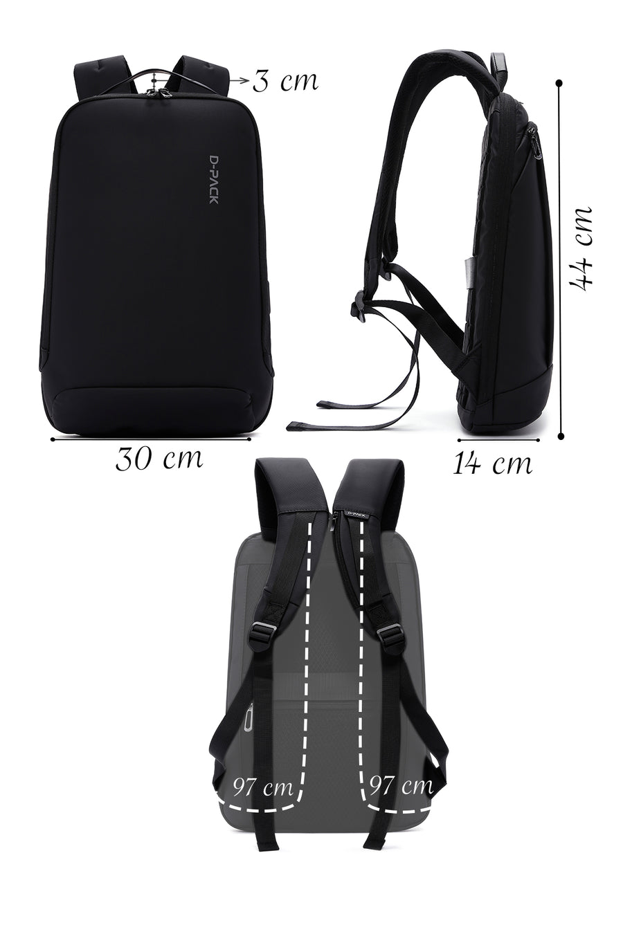 D-Pack Unisex Black Technological Fabric Hardcase Backpack