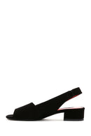 Women's Black Suede Leather Thick Heeled Sandals | Derimod