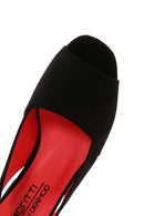 Women's Black Suede Leather Thick Heeled Sandals | Derimod