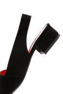 Women's Black Suede Leather Thick Heeled Sandals | Derimod