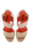 Kadın Bej Deri Kalın Topuklu Sandalet | Derimod