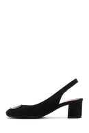 Women's Black Suede Leather Heeled Shoes | Derimod