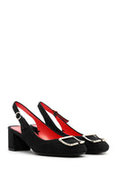 Women's Black Suede Leather Heeled Shoes | Derimod