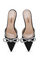 Kadın Siyah Deri Taşlı Topuklu Terlik | Derimod