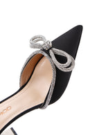 Kadın Siyah Deri Taşlı Topuklu Terlik | Derimod