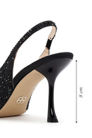 Kadın Siyah Deri Taşlı Topuklu Stiletto | Derimod