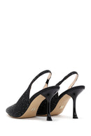 Kadın Siyah Deri Taşlı Topuklu Stiletto | Derimod