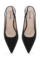 Kadın Siyah Deri Taşlı Topuklu Stiletto | Derimod