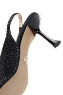 Kadın Siyah Deri Taşlı Topuklu Stiletto | Derimod