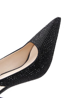 Kadın Siyah Deri Taşlı Topuklu Stiletto | Derimod