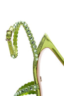 Kadın Yeşil Deri Bilekten Bağlamalı Taşlı Topuklu Sandalet | Derimod