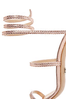 Kadın Pembe Altın Deri Taşlı İnce Topuklu Sandalet | Derimod