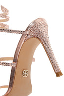 Kadın Pembe Altın Deri Taşlı İnce Topuklu Sandalet | Derimod