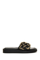Women's Black Leather Braided Slippers | Derimod