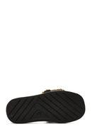 Women's Black Leather Braided Slippers | Derimod
