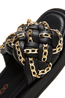 Women's Black Leather Braided Slippers | Derimod
