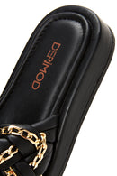 Women's Black Leather Braided Slippers | Derimod