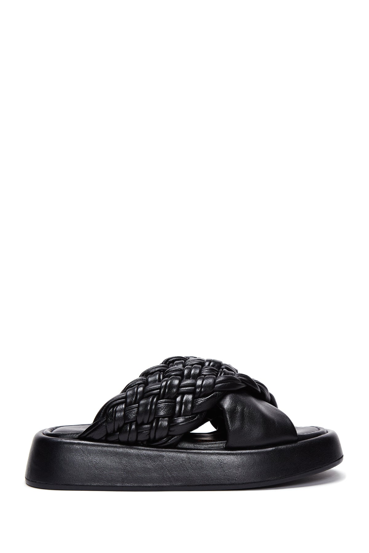 Kadın Siyah Deri Örgü Kalın Tabanlı Terlik 23SFD130214 | Derimod